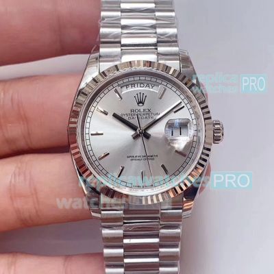 EWF Swiss 3255 Rolex Presidential Replica Day-Date Watch 36mm Silver Dial